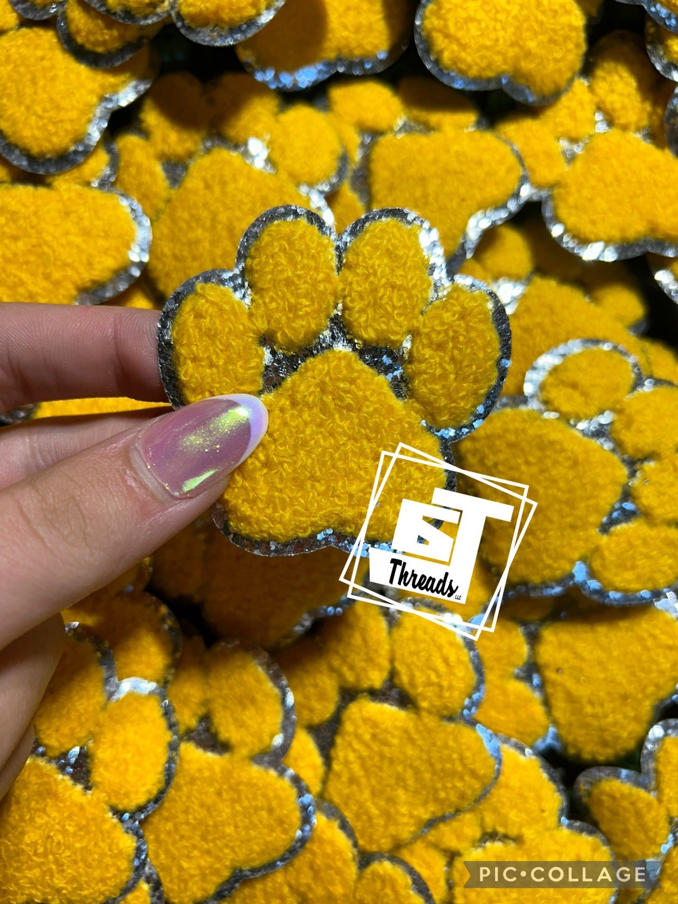 yellow Chenille Paw Prints cap patches