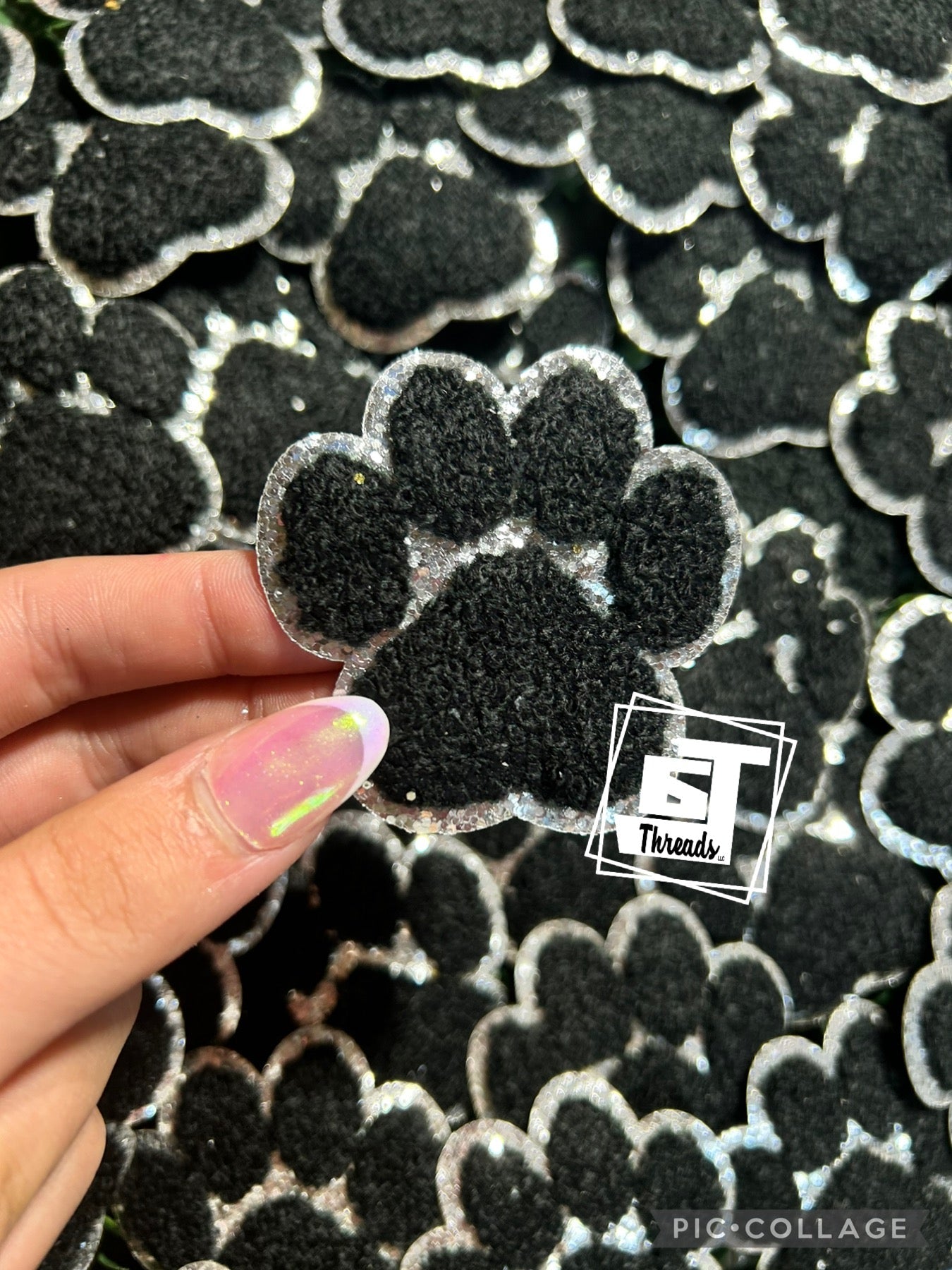black Chenille Paw Prints cap patches