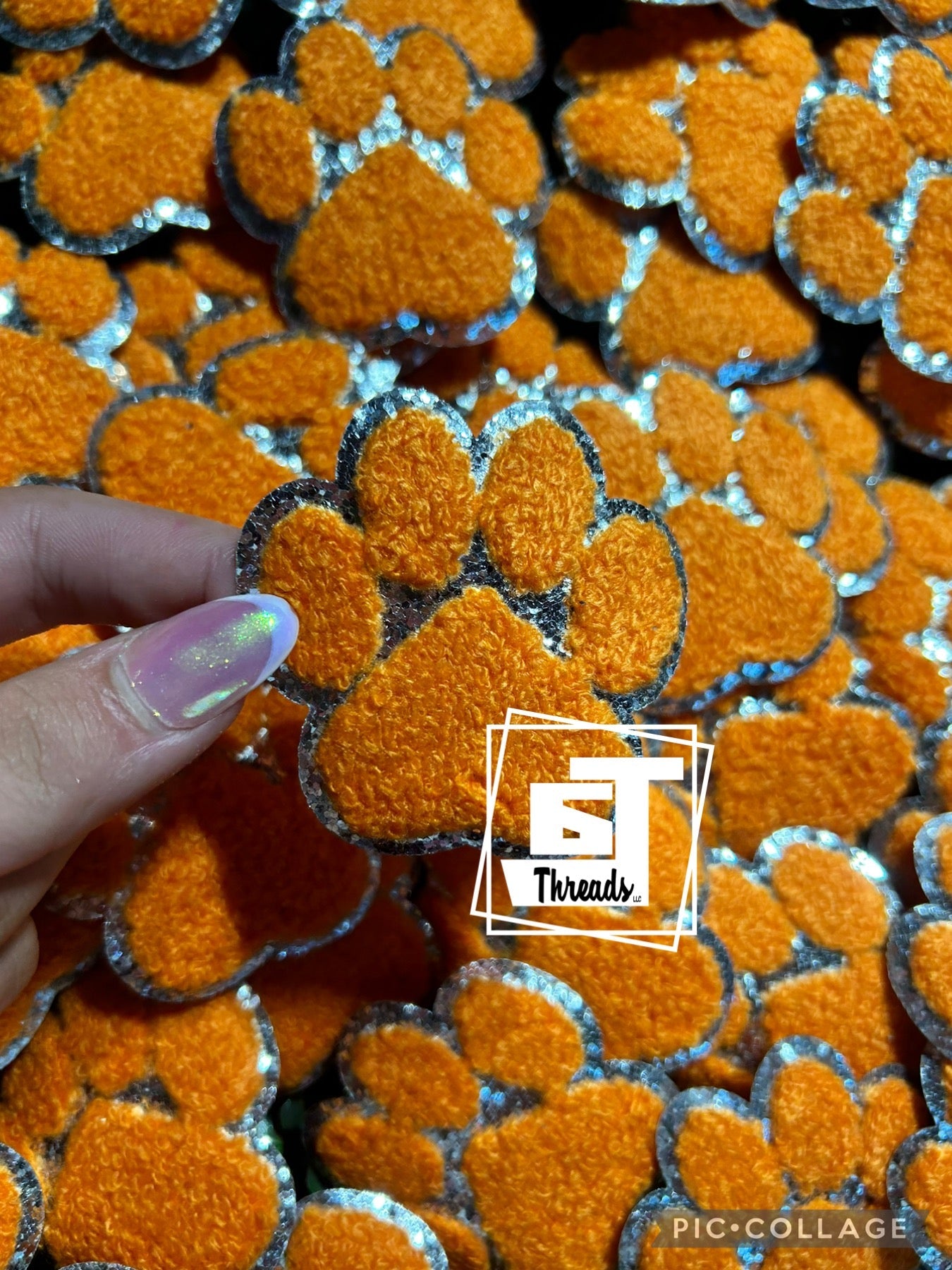 orange Chenille Paw Prints cap patches