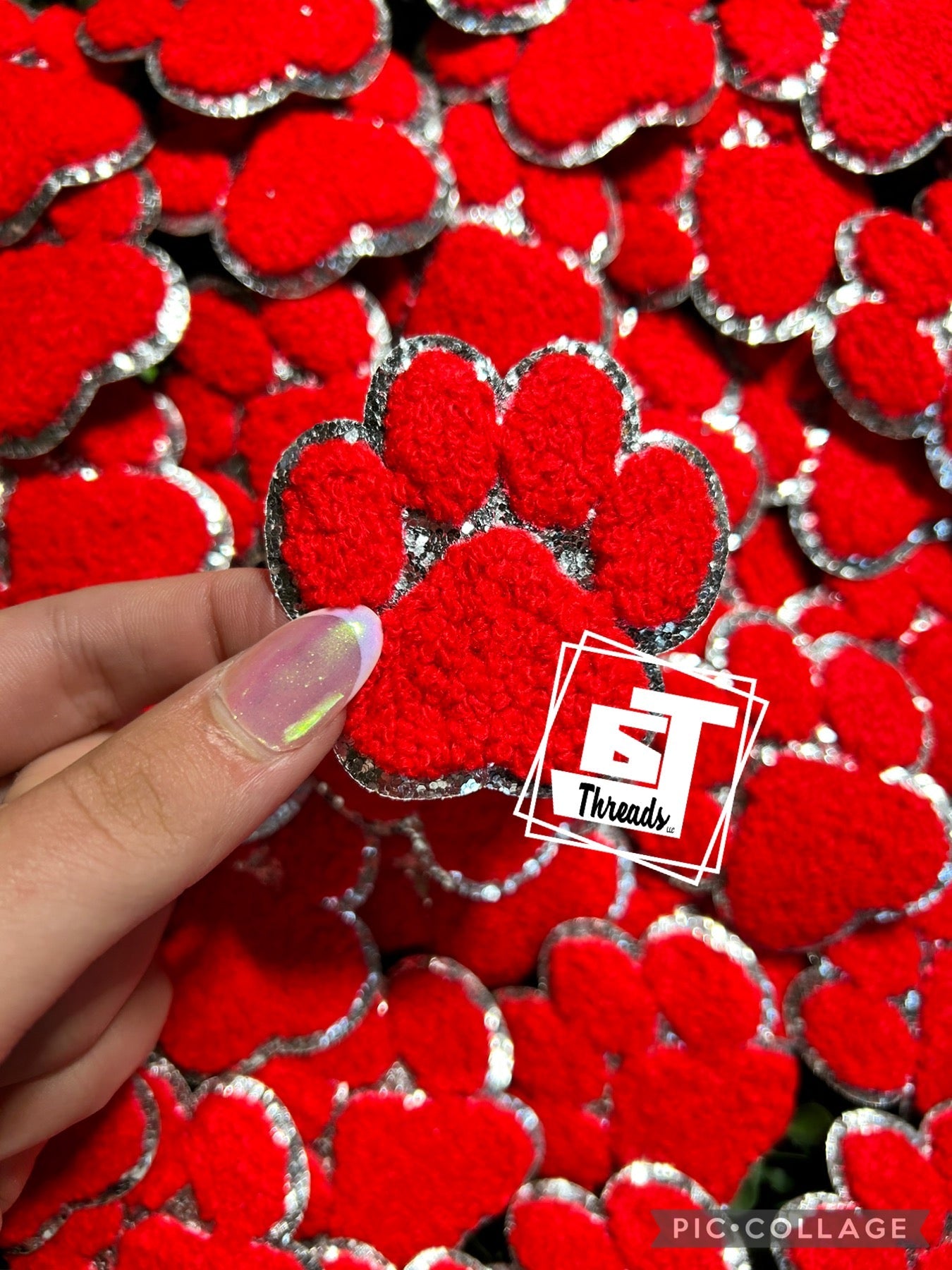 red Chenille Paw Prints cap patches