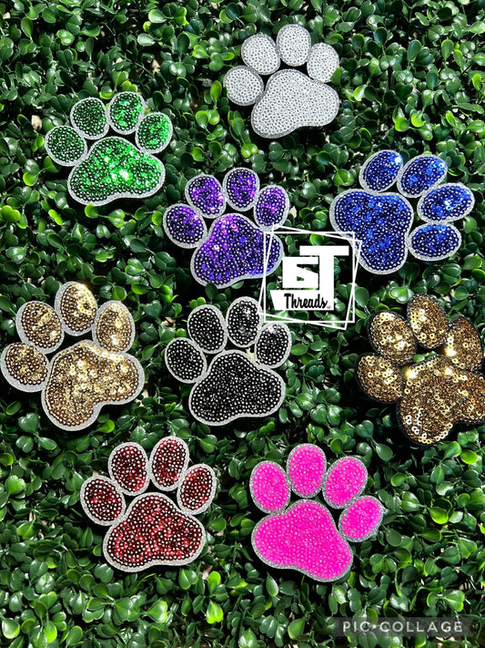 sequin paw prints cap patches