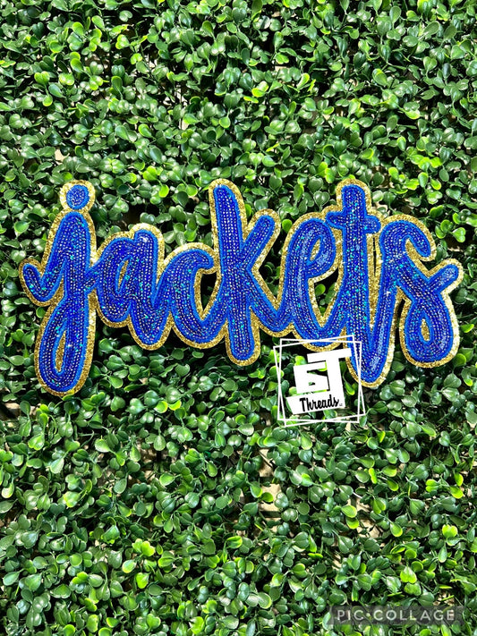 Blue Cursive Sequin Jackets iron on patch
