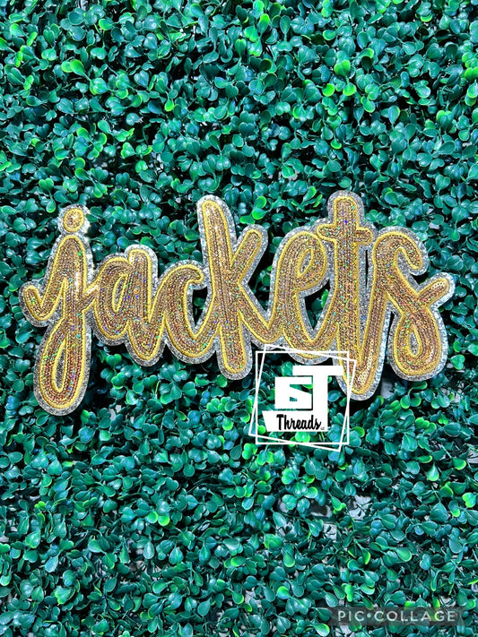 Gold Cursive Sequin Jackets iron on patch