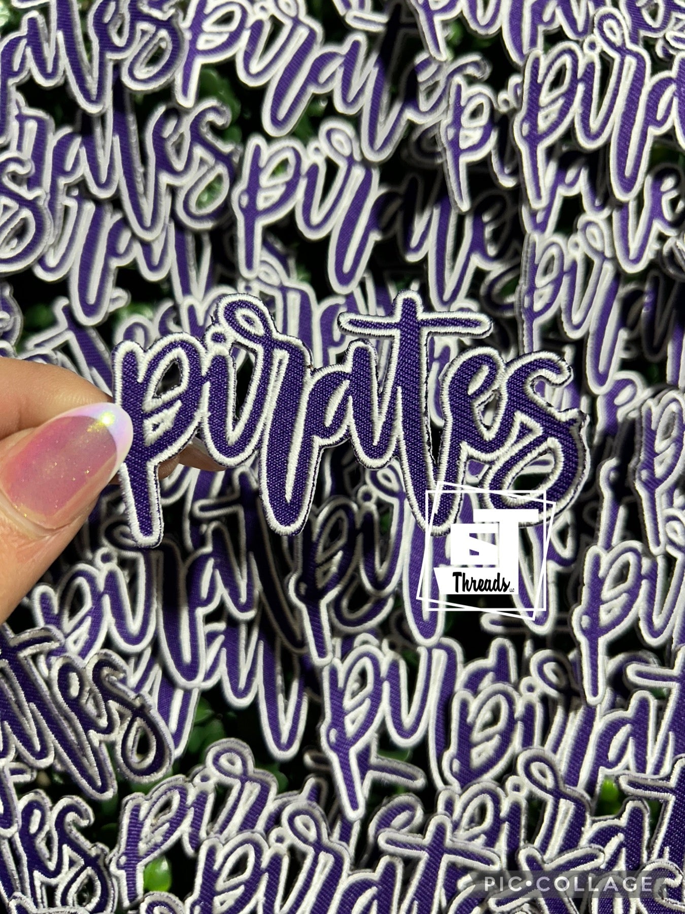 Purple Cursive Pirates cap patch