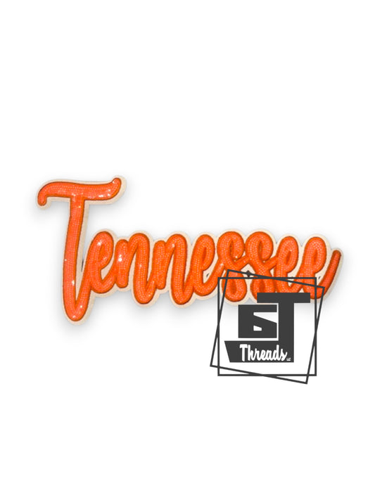 Orange Cursive Sequin Tennessee....Patches Only