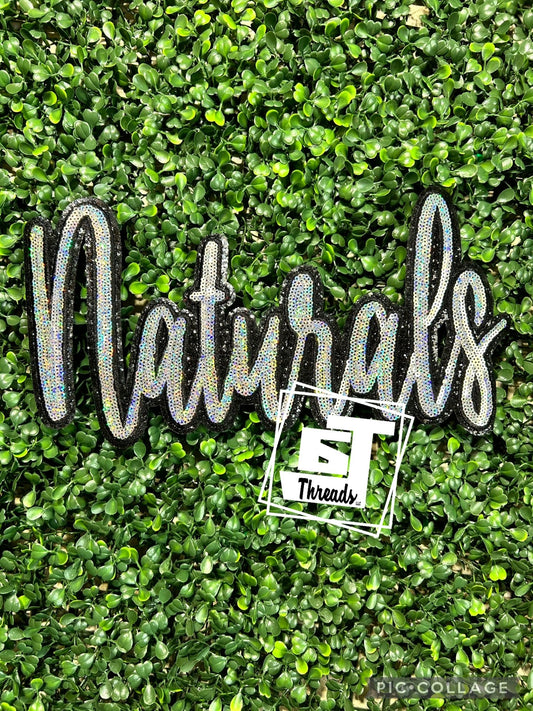Cursive Sequin Naturals iron on patch