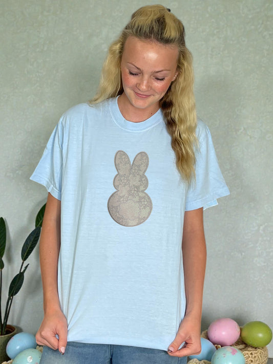 White Glitter and Lace Bunny T-Shirt