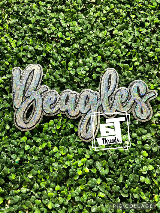 Silver Cursive Sequin Beagles iron on patch