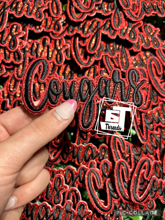 Red Cursive Cougars cap patch