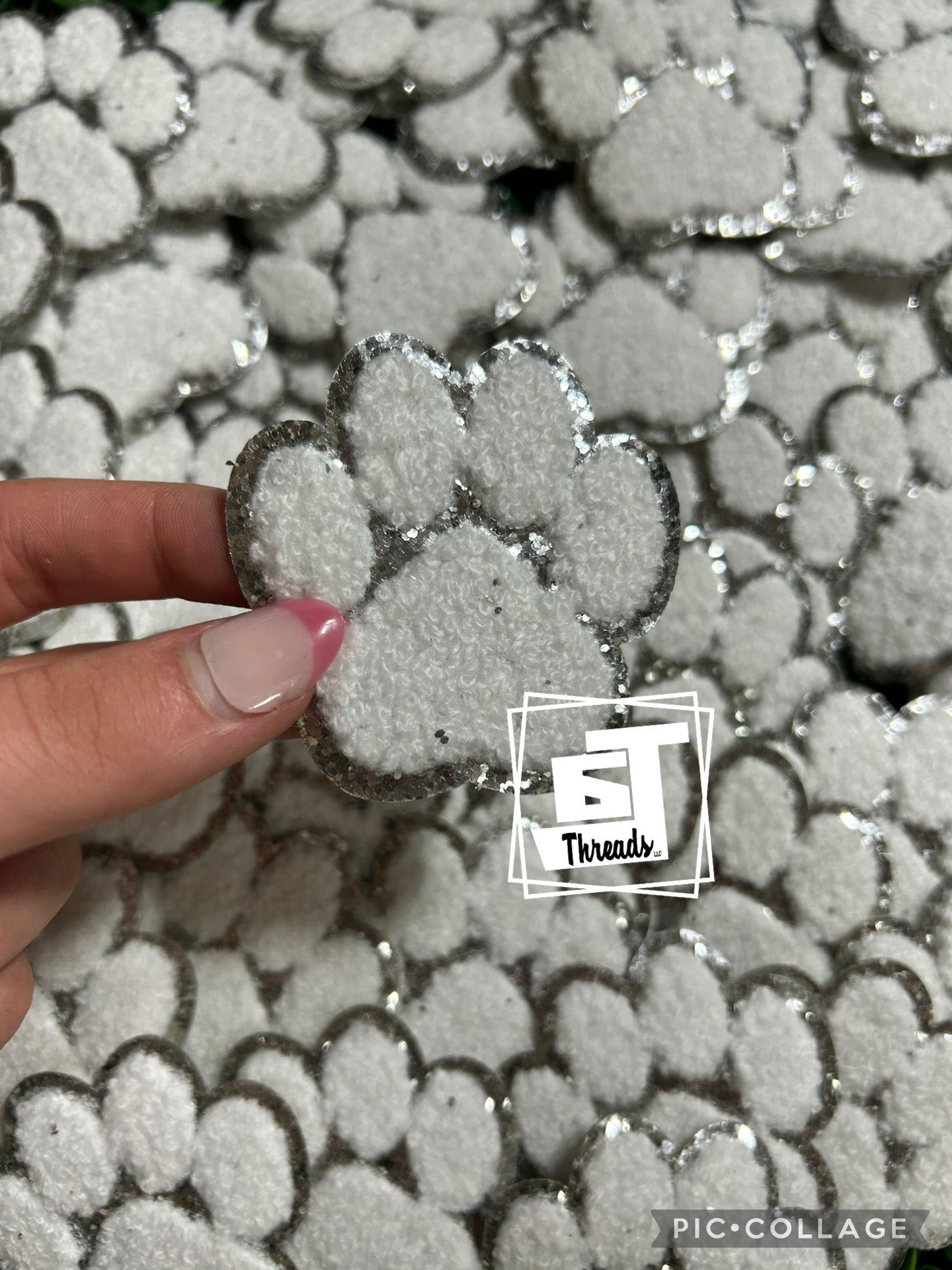 white Chenille Paw Prints cap patches