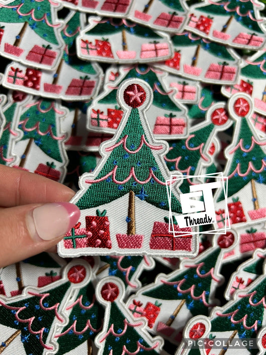 Pink and Green Christmas Tree cap patch