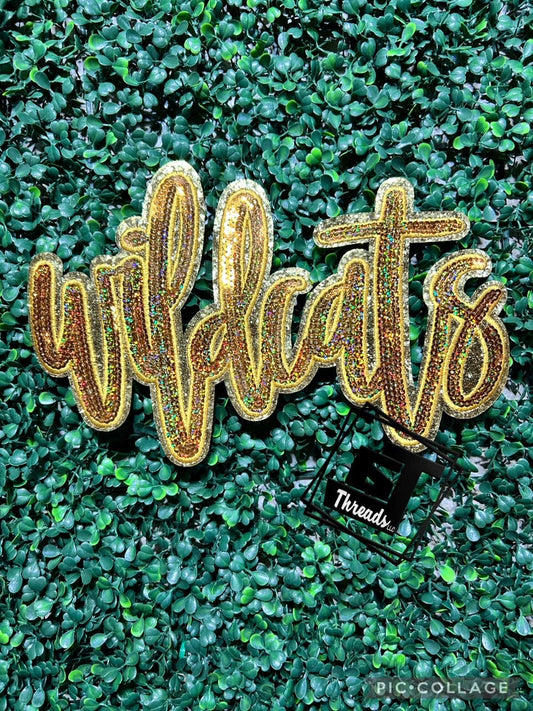 Gold sequins wildcats with gold glitter back iron on patch