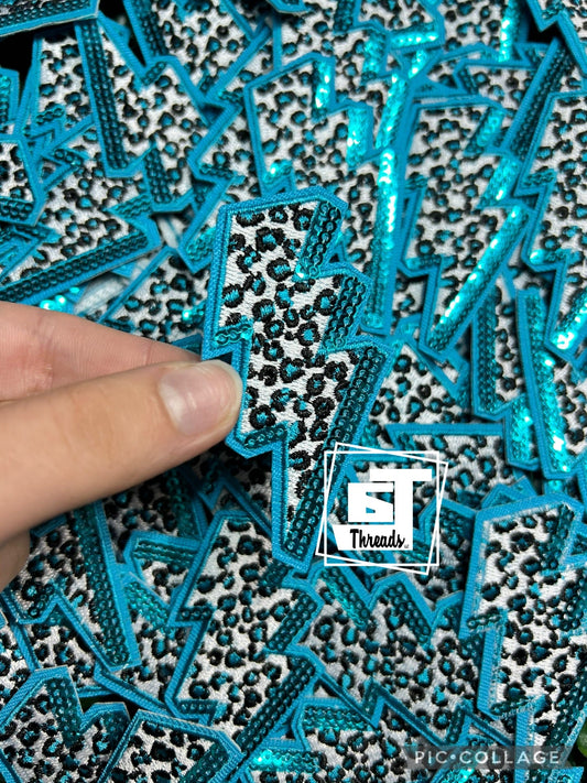 Blue Leopard Print Lightning Bolt cap patch