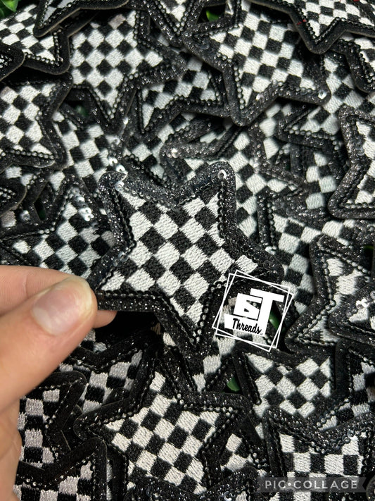 Black Sequin Checkered Star cap patch