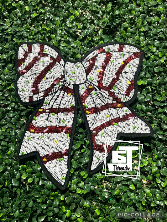 Sequin Christmas Tree Cake Bow iron on patch