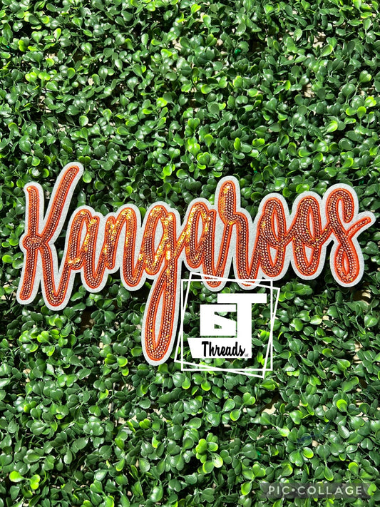 Orange Cursive Sequin Kangaroos iron on patch