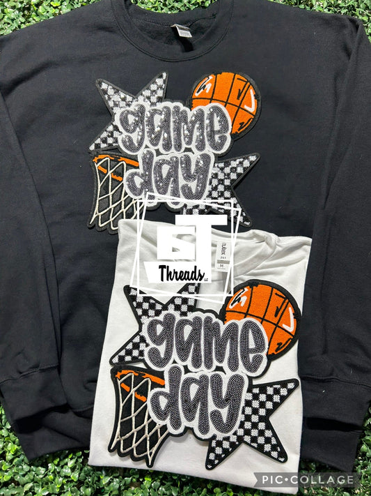 basketball checkered star game day iron on patch black sweatshirt white shirt 