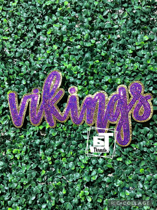Purple Cursive Sequin Vikings iron on patch