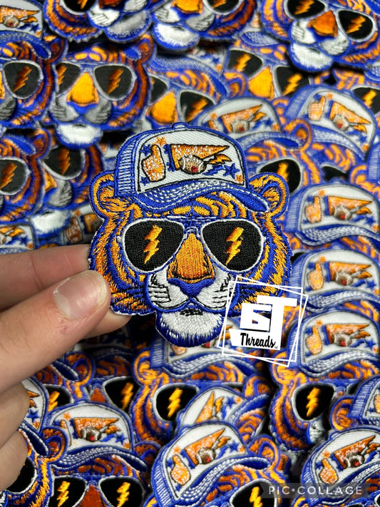 Blue and Orange Trucker Cap Tiger cap pat
