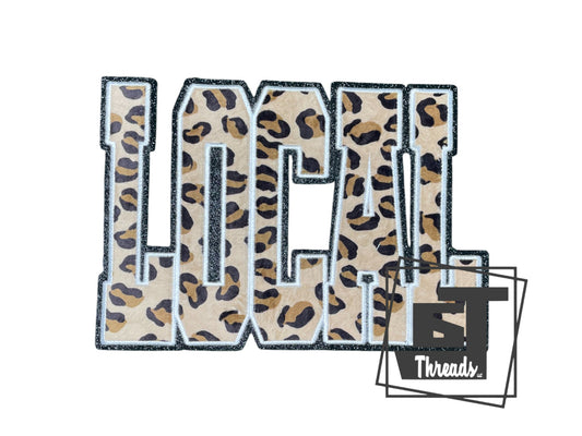 Measurement 10 inches long by 7 inches tall
Leopard Velvet Fabric trimmed in white embroidery with a black glitter background
Leopard Local iron-on patch