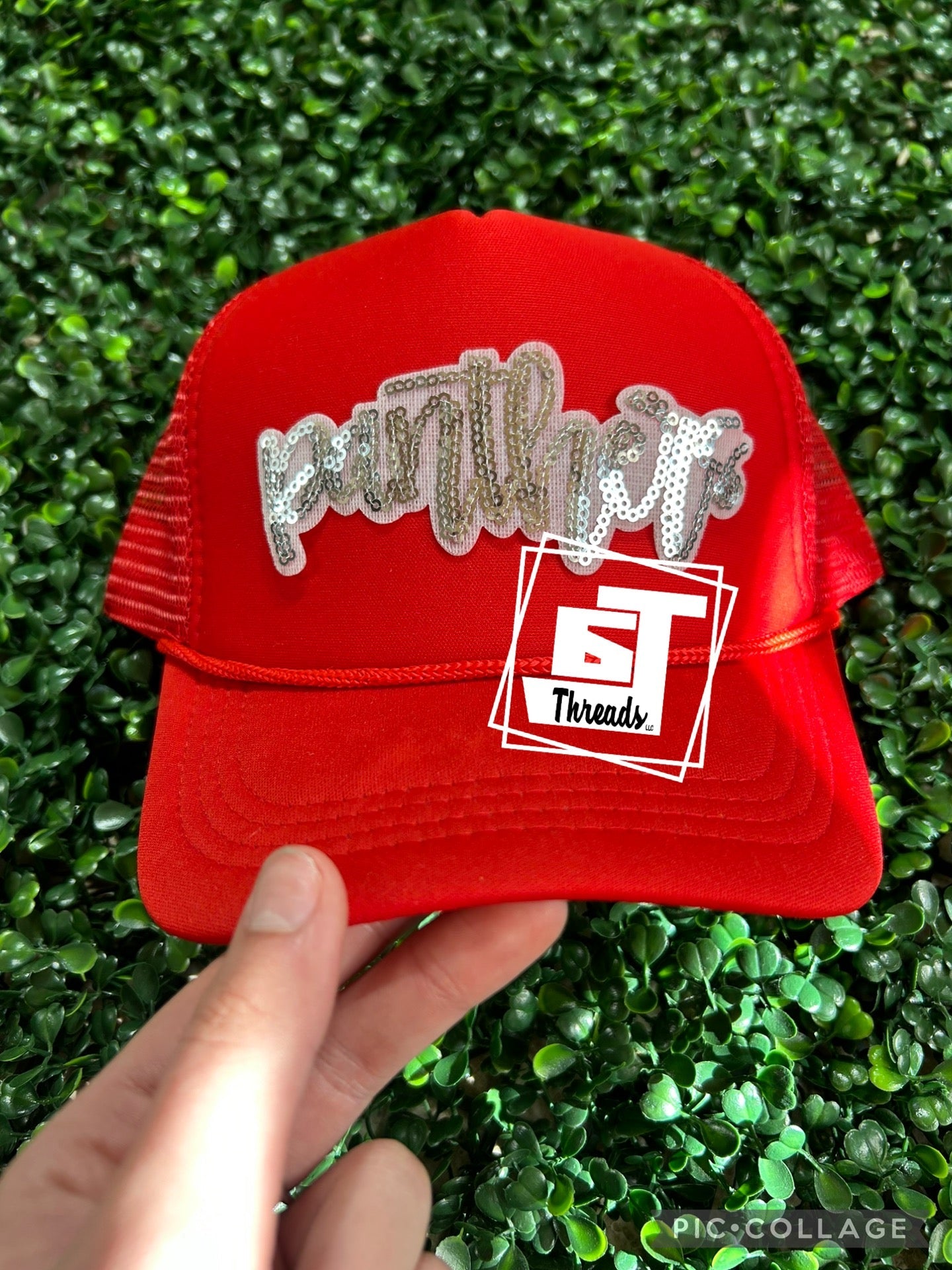 Silver Cursive Panthers cap patch