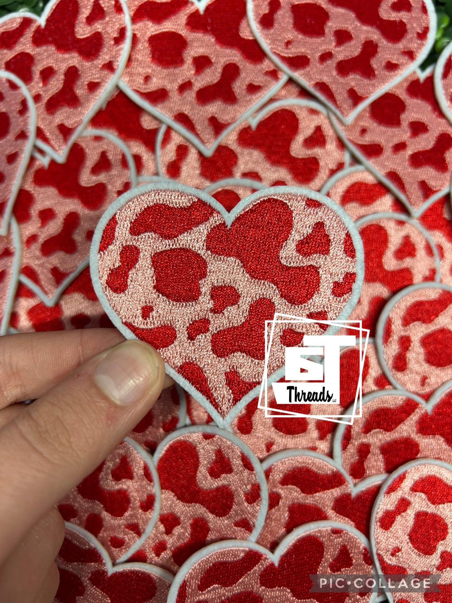 Red Cow Print Heart cap patch
