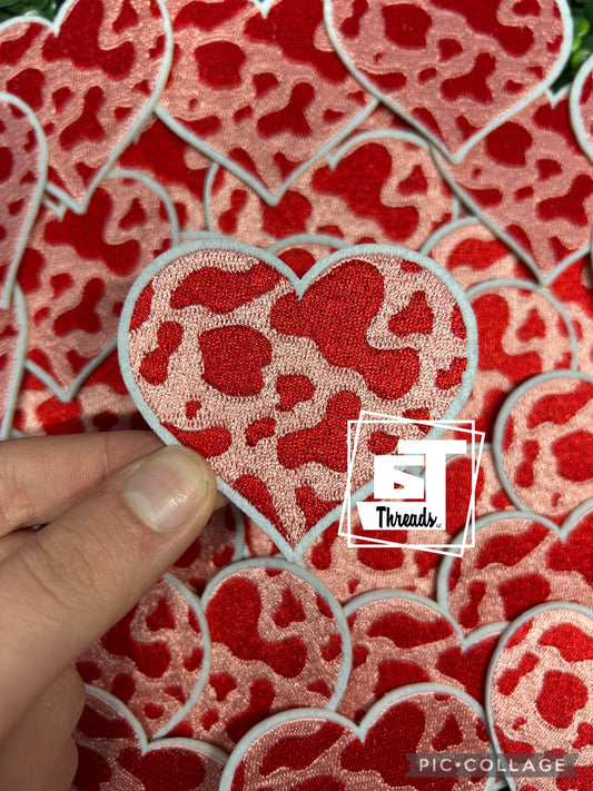Red Cow Print Heart cap patch