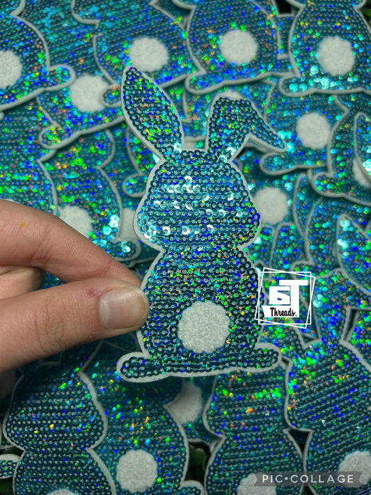 Blue Sequin Bunny cap patch