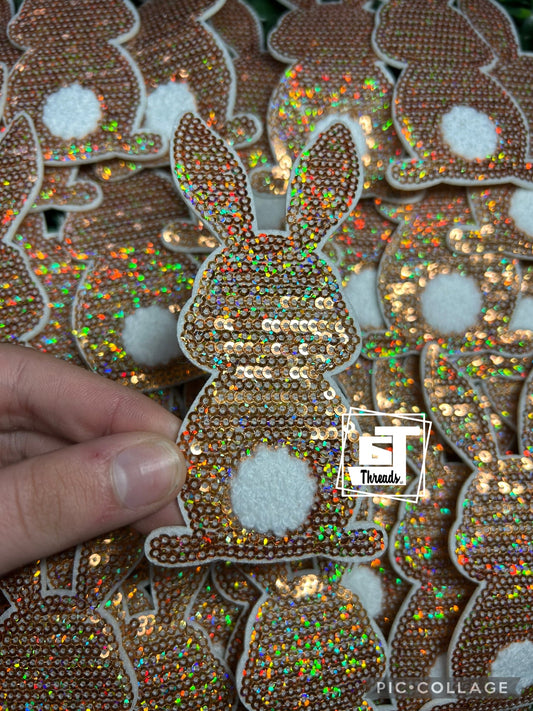 Gold sequin bunny cap patch