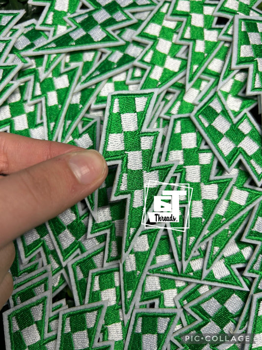 Green Checkered Lightning Bolt cap patch