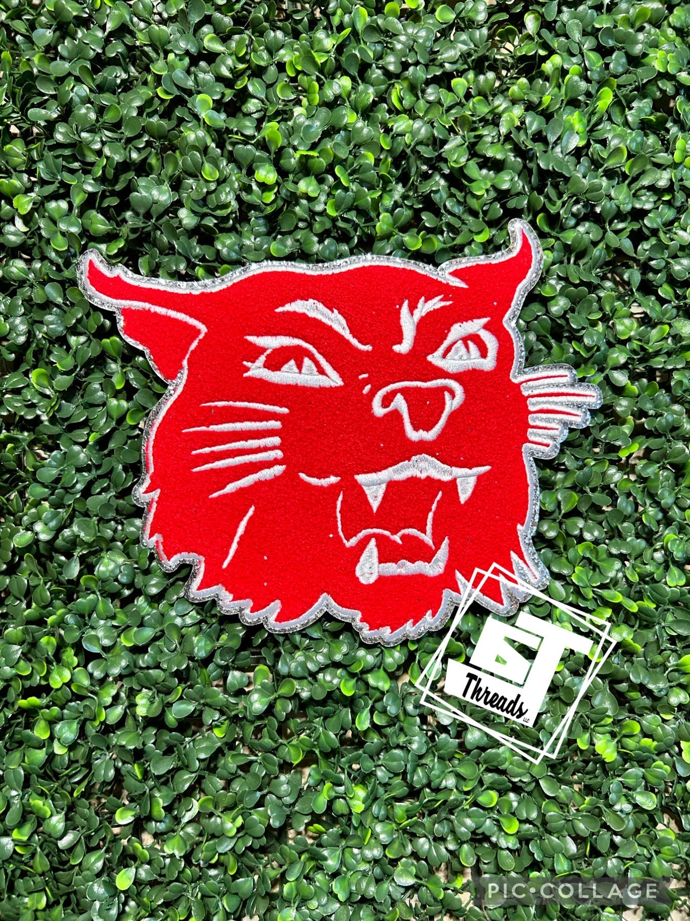 red chenille wildcat head iron on patch