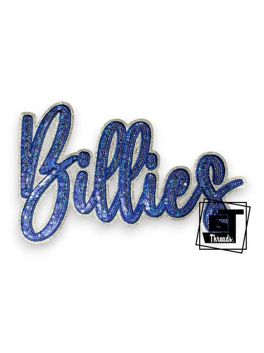 Blue Cursive Sequin Billies...Patches Only