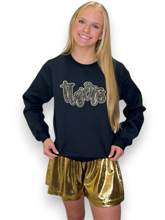 Black and Gold Cursive Sequin Tigers