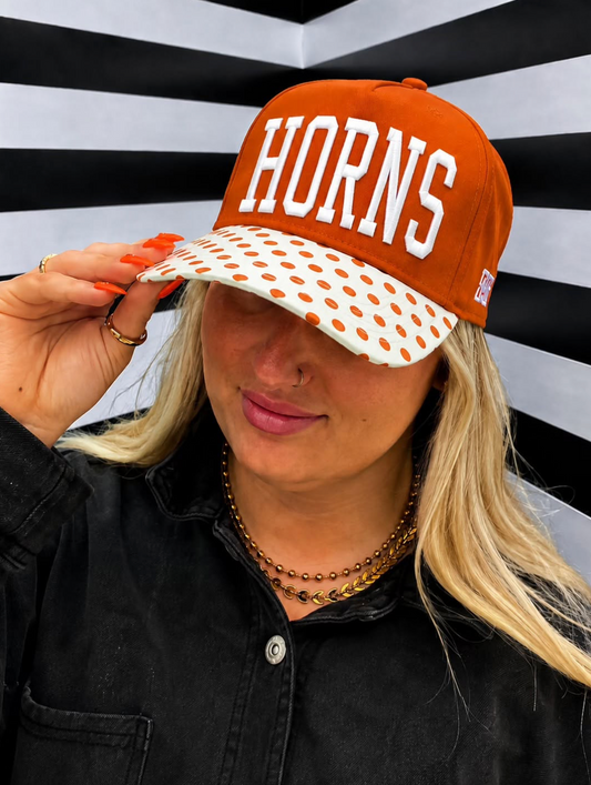 Horns Orange and White Polka Dot Cap