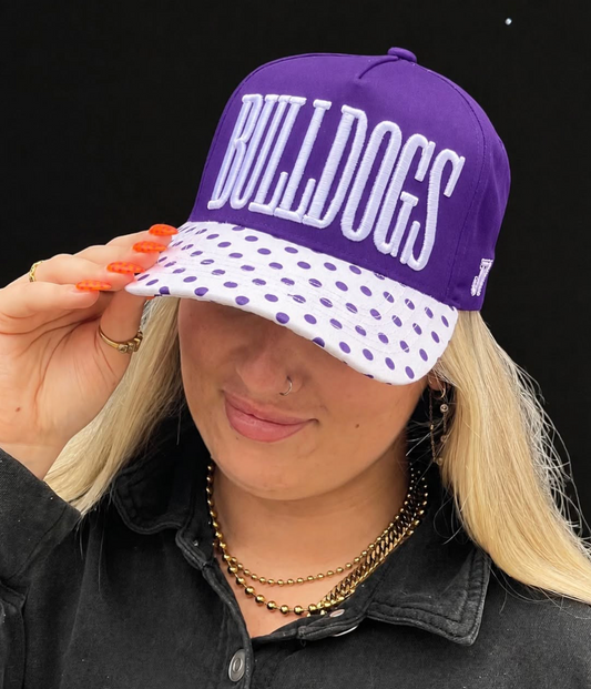 Bulldogs Purple and White Polka Dot Cap