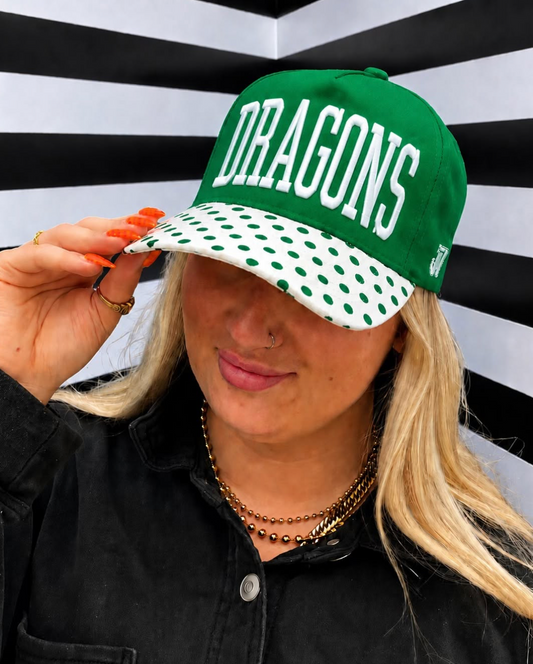 Dragons Green and White Polka Dot cap