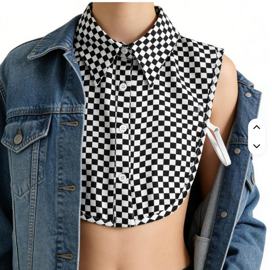 checkered black and white fake collar dickies button up 