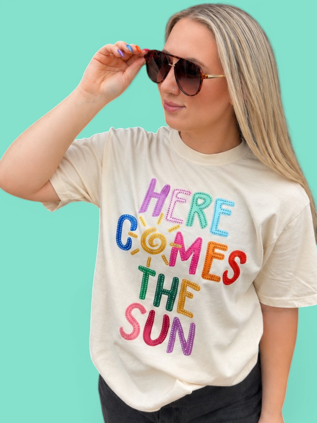 Fabric Multicolored Here Comes the Sun with Dimond Detail patch.... patches only
