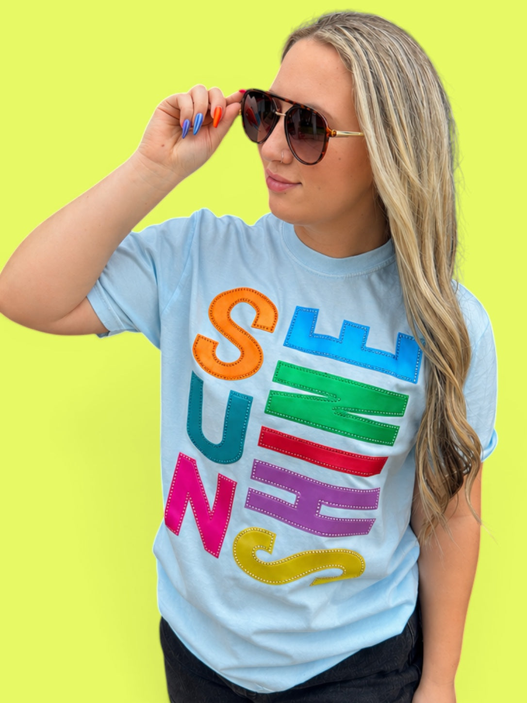 Fabric Multicolored SunShine Word with Dimond Detail patch...Patches Only