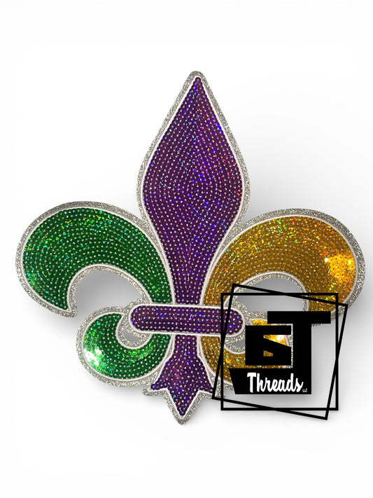 Colorful jeweled fleur-de-lis with '6j Threads' logo on a white background