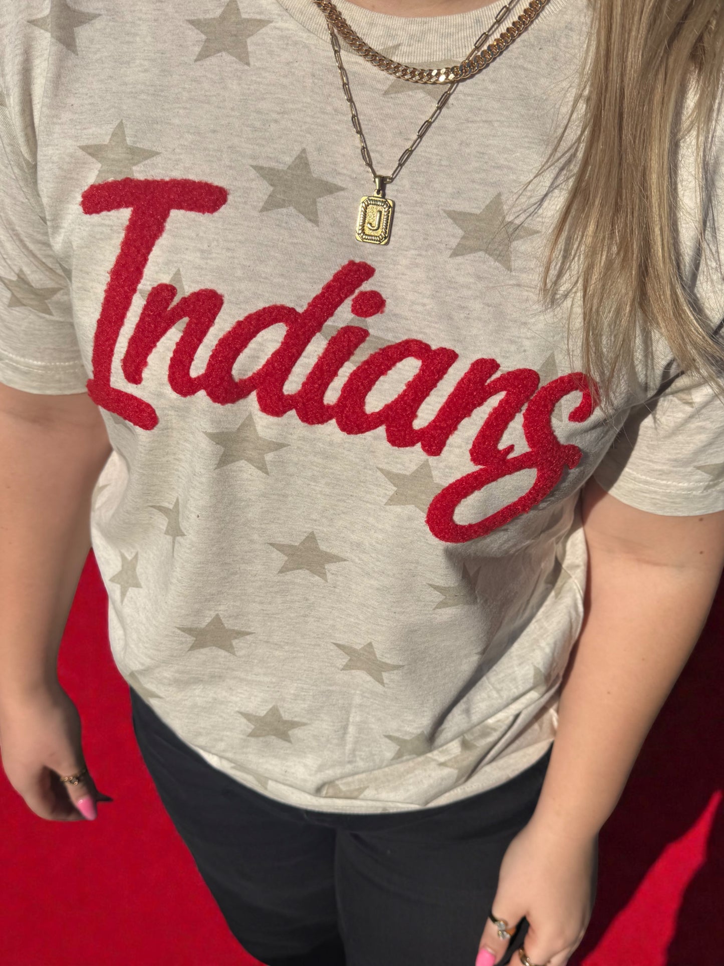 Fuzzy Cursive Red Indians T-Shirt