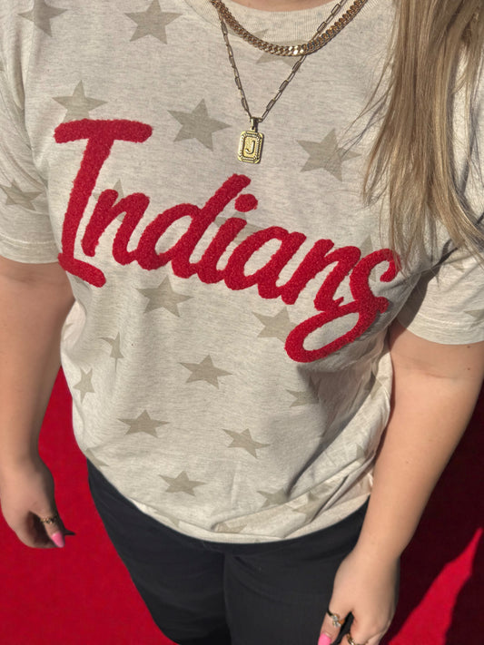 Fuzzy Cursive Red Indians T-Shirt