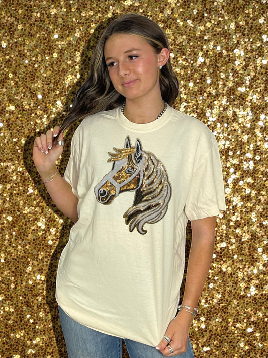 Tan Sequin Horse Head