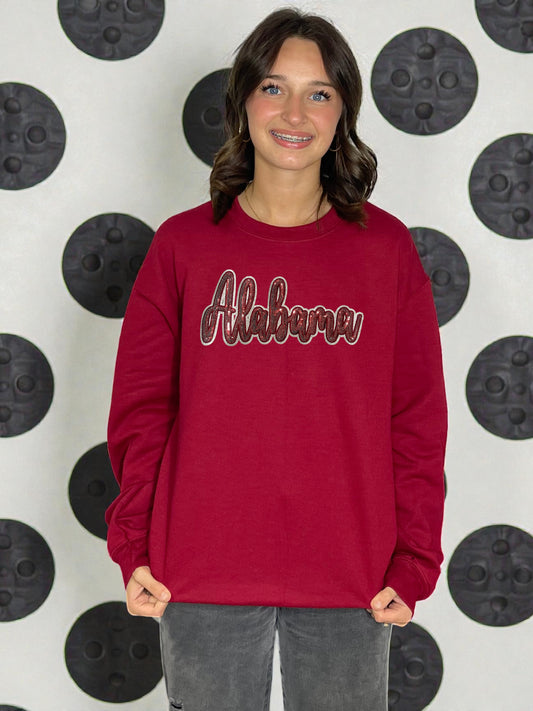 Maroon Cursive Sequin Alabama