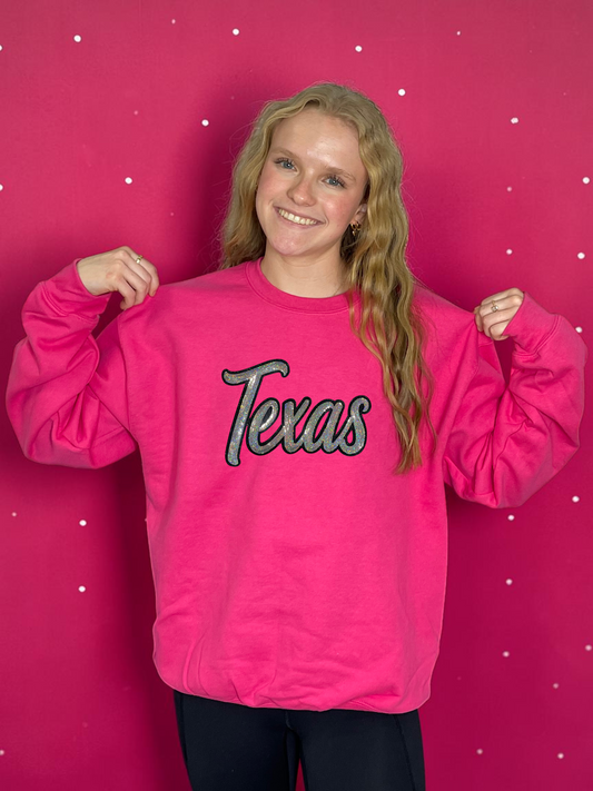 Sequin Cursive Texas Sweatshirt
